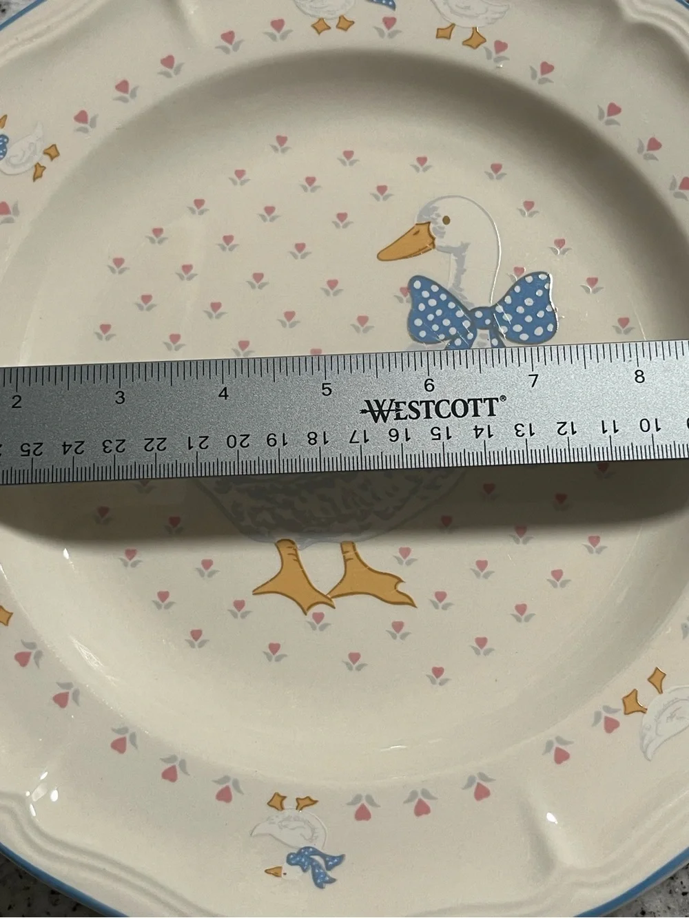Set of 2 Brick Oven Stoneware Aunt Rhody Goose Dinner Plates Blue Trim 10.5”